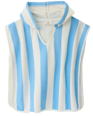 Organic Cotton Toddler Poncho Towel in Blue Wide Stripe on a white background
