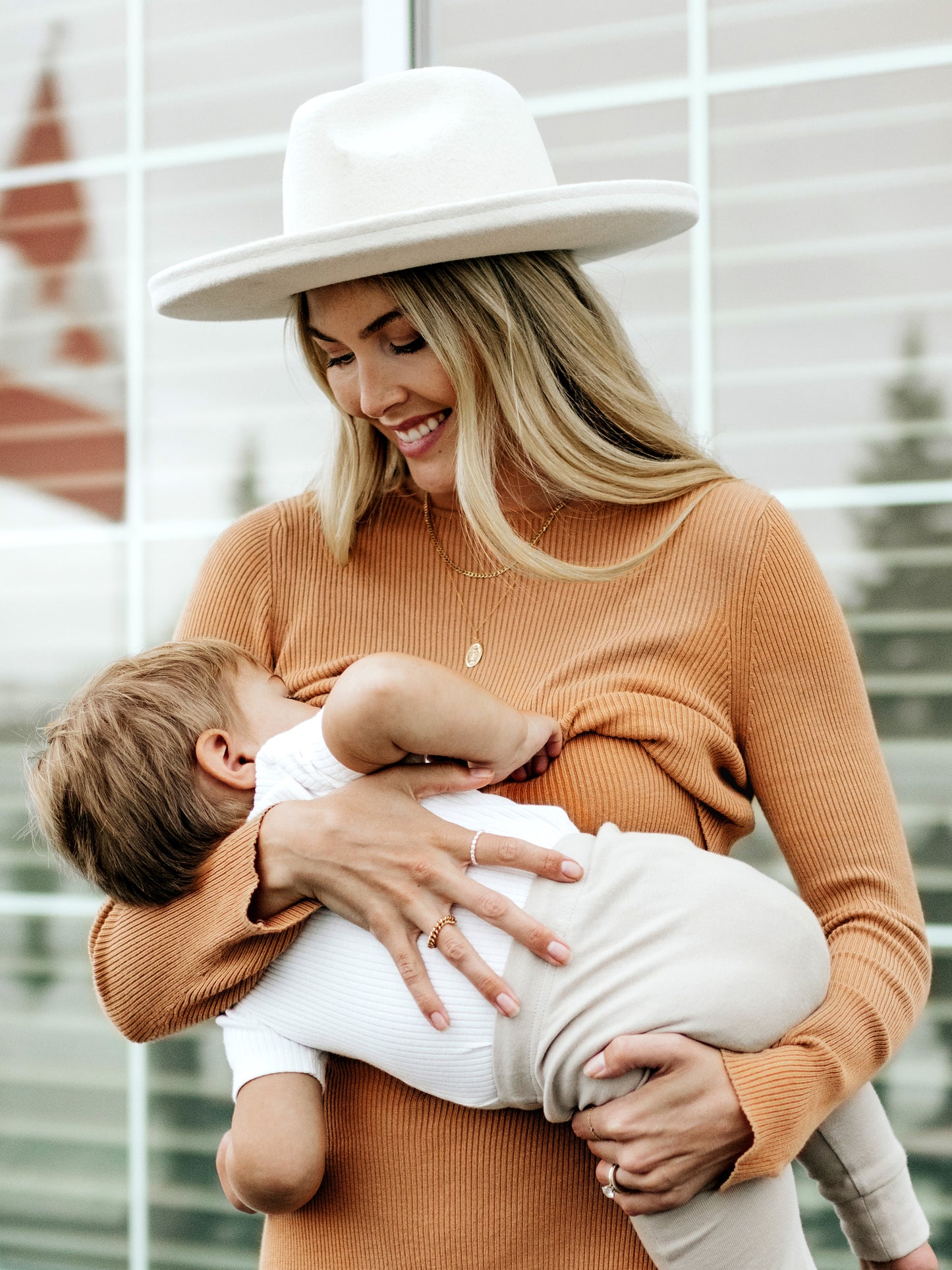 2-in-1 Maternity & Nursing Midi Dress | Camel - Kindred Bravely 
