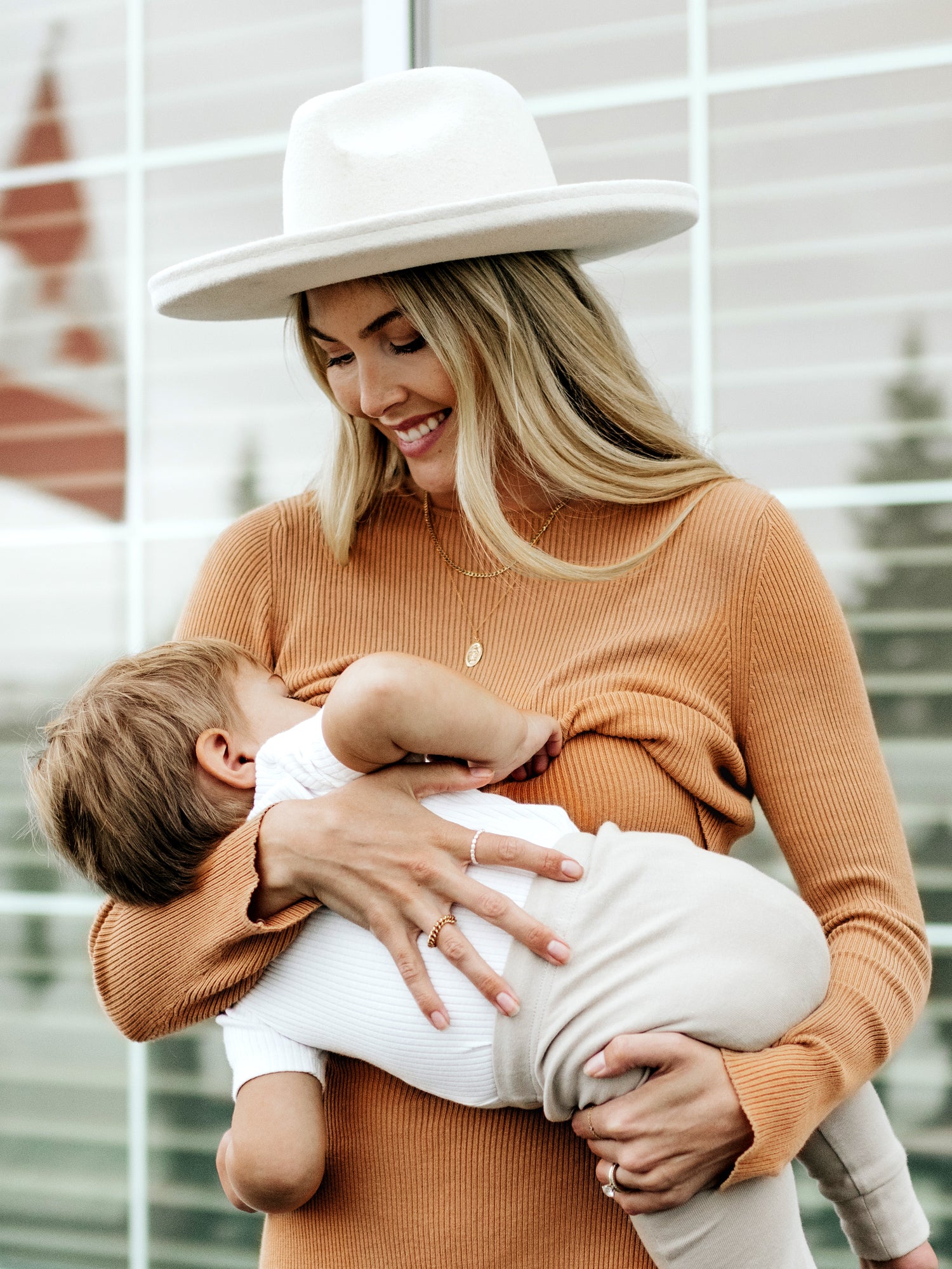 2-in-1 Maternity & Nursing Midi Dress | Camel - Kindred Bravely 