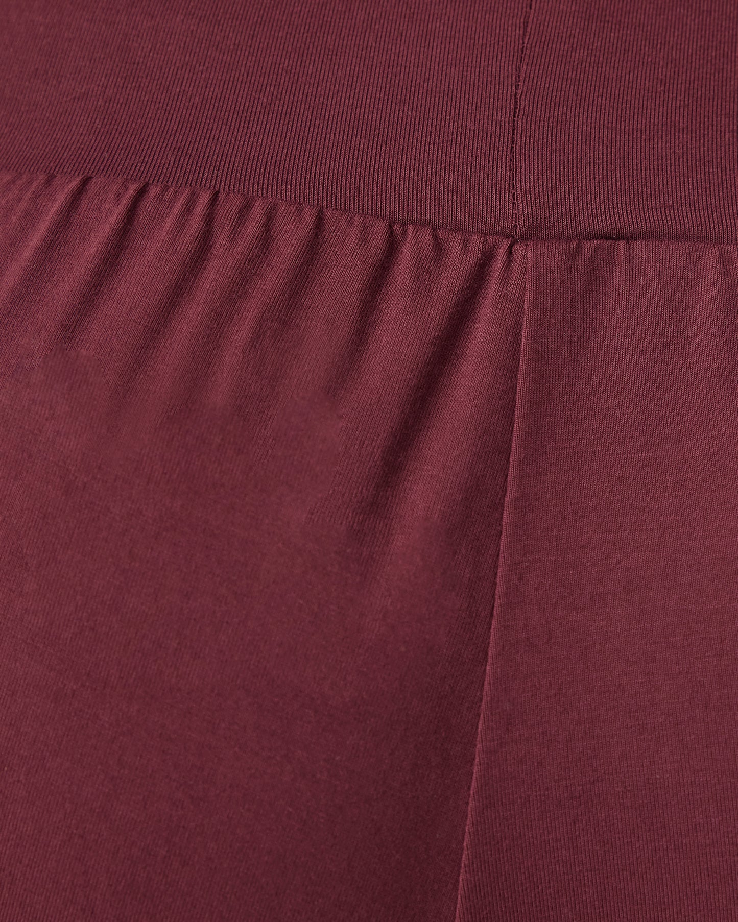 Close up of material and color on Aria Bamboo Casual Lounge Short in Deep Burgundy.
