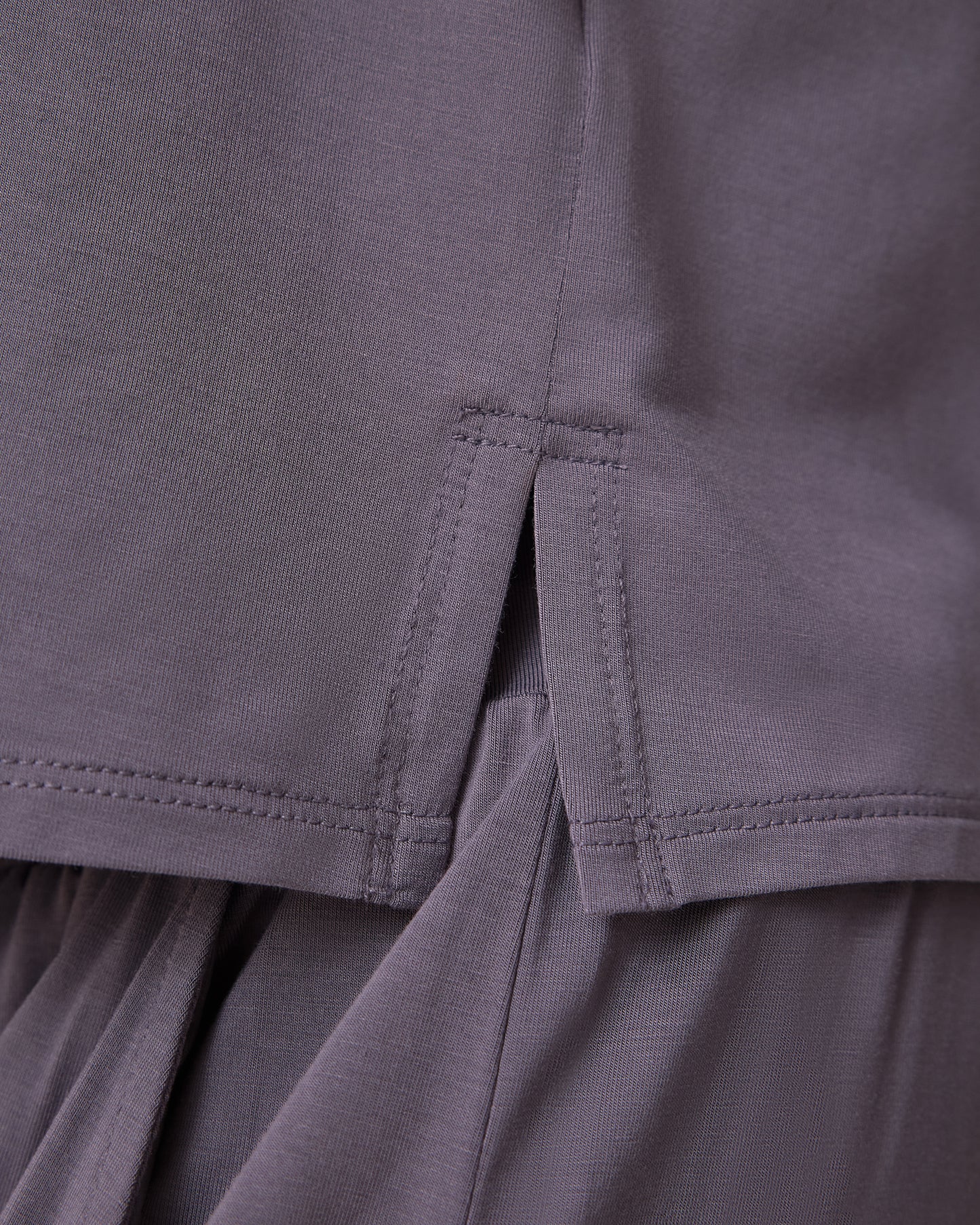 Close up on  Aria Bamboo Cropped V-neck Tank in Granite and Aria Bamboo Casual Lounge Pant in Granite 
