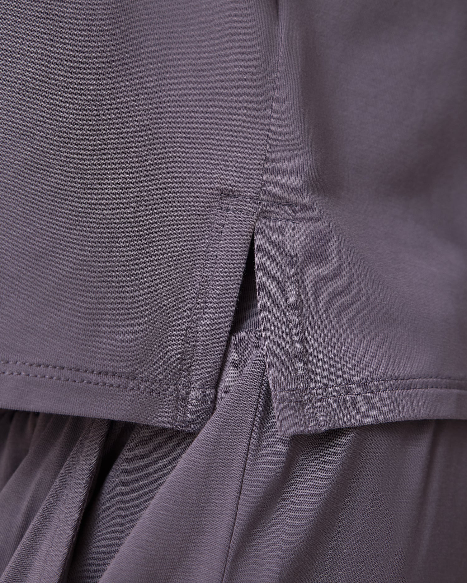 Close up on  Aria Bamboo Cropped V-neck Tank in Granite and Aria Bamboo Casual Lounge Pant in Granite 