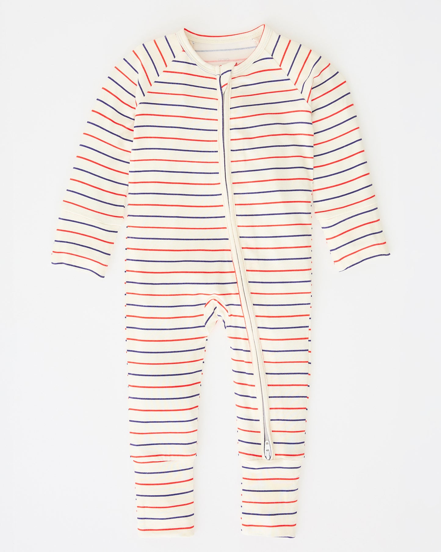 Bamboo Baby Pajama in Pencil Stripe on a beige background
