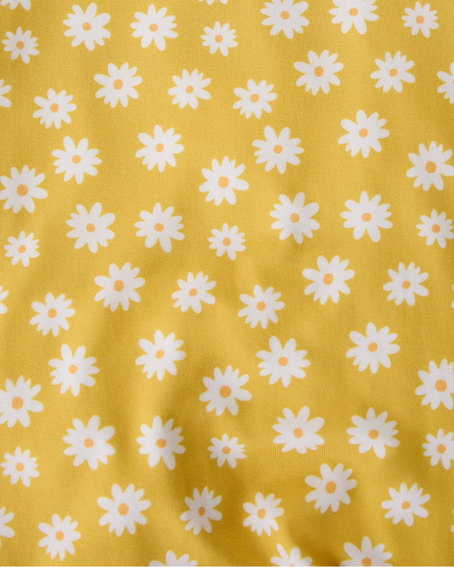 Close up of the Yellow Daisies pattern of the Bamboo Knotted Baby Gown & Hat in Yellow Daisies