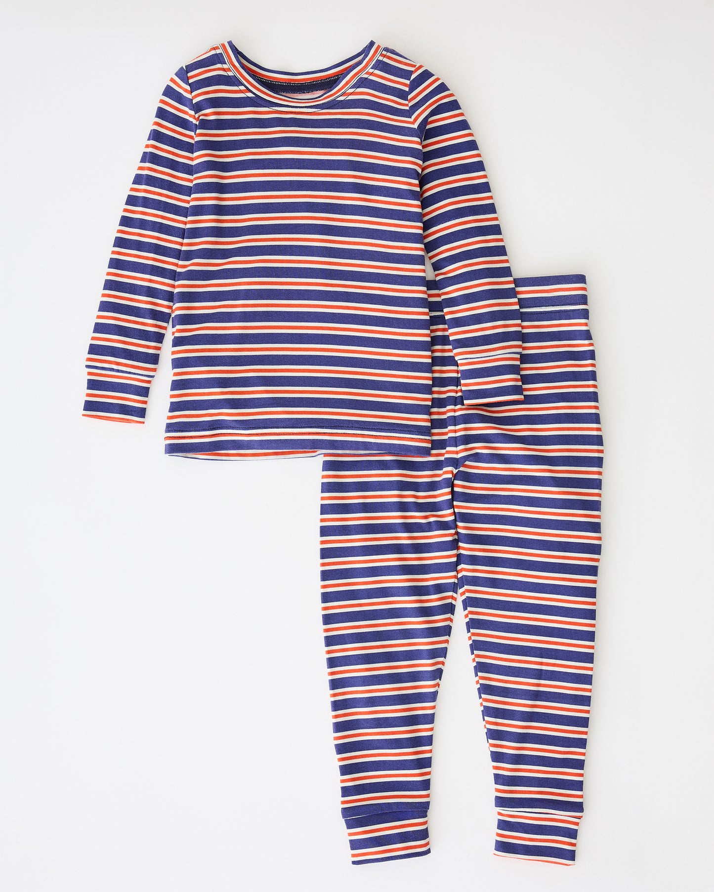 Bamboo Baby Two-Piece Pajama Set in Preppy Stripe on a beige background