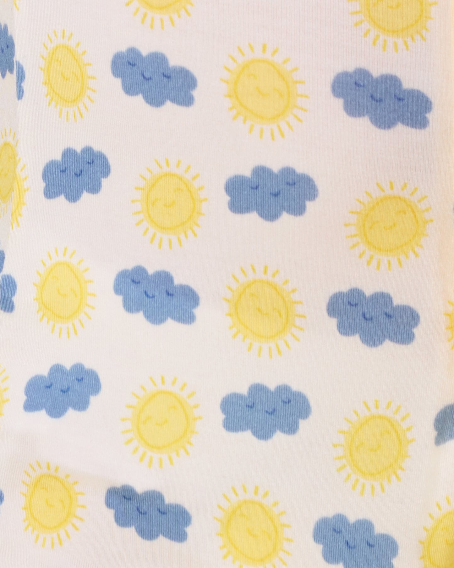 Close up of Baby wearing the Bamboo Baby Two-Piece Pajama Set in Sunny Day print