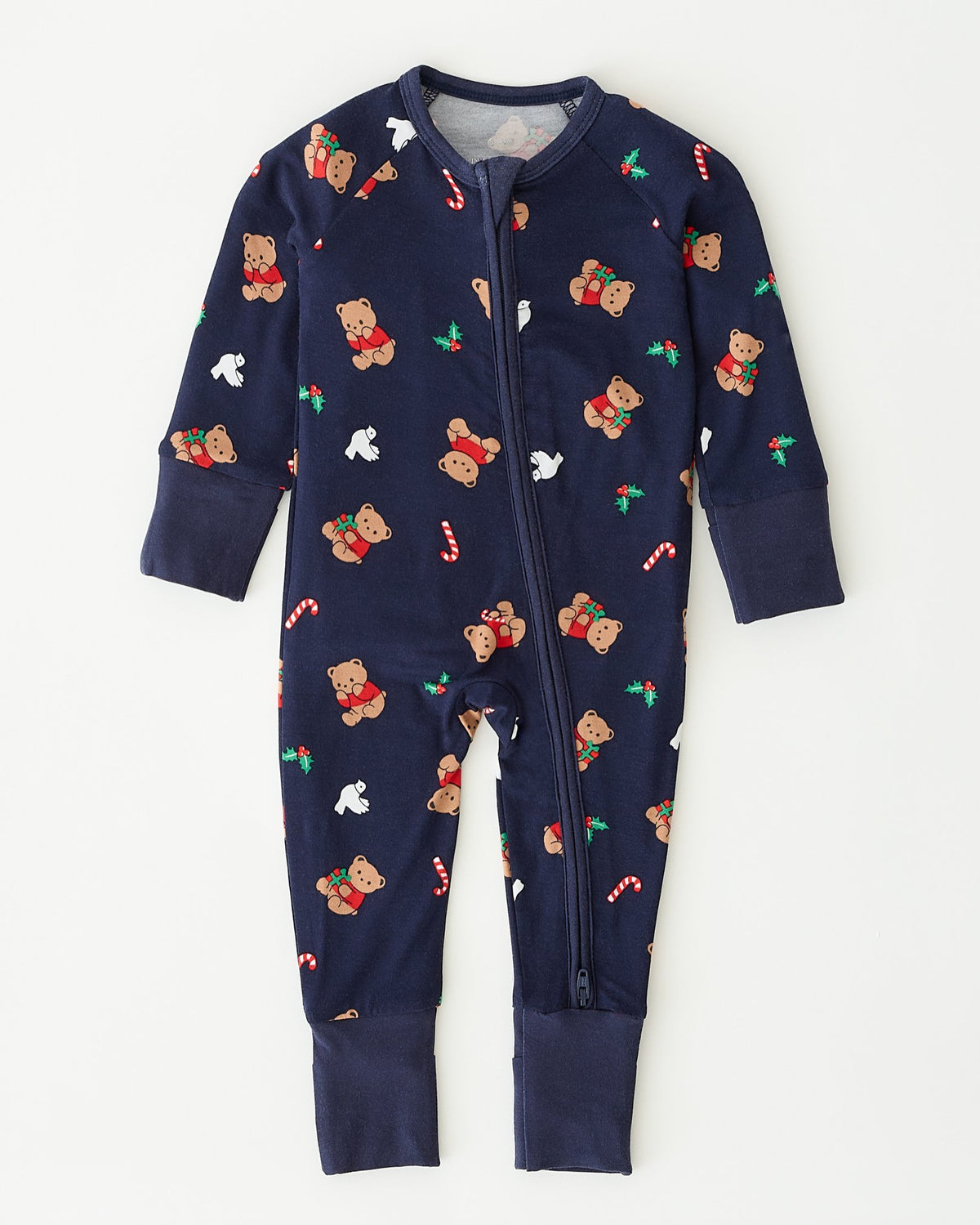 Bamboo Baby Pajama in Bearing Gifts on an off white background.