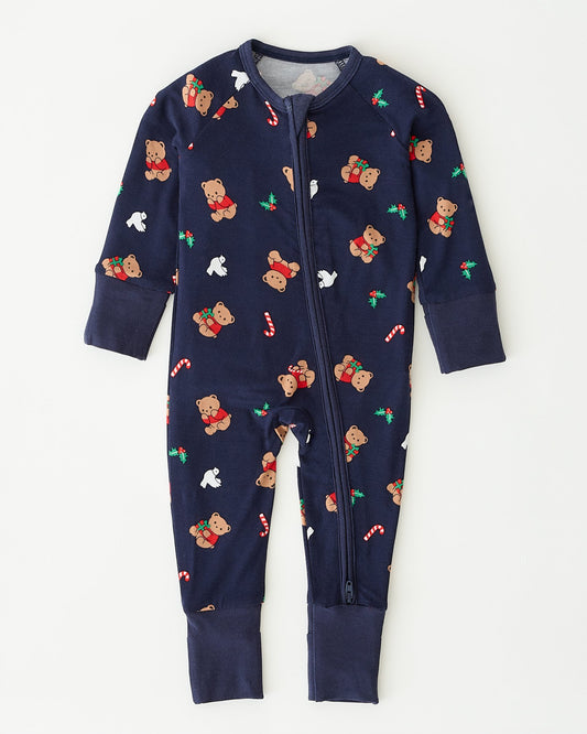Bamboo Baby Pajama in Bearing Gifts on an off white background.