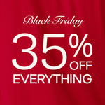 Black Friday sale advertisement with 35% off everything text on a red background