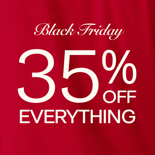 Black Friday sale advertisement with 35% off everything text on a red background