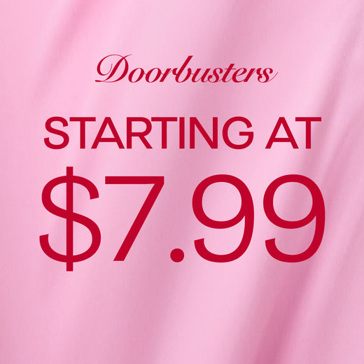 Promotional text 'Doorbusters Starting at $7.99' on a pink background
