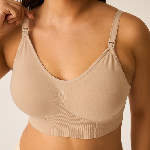 Close up of model wearing nursing bra
