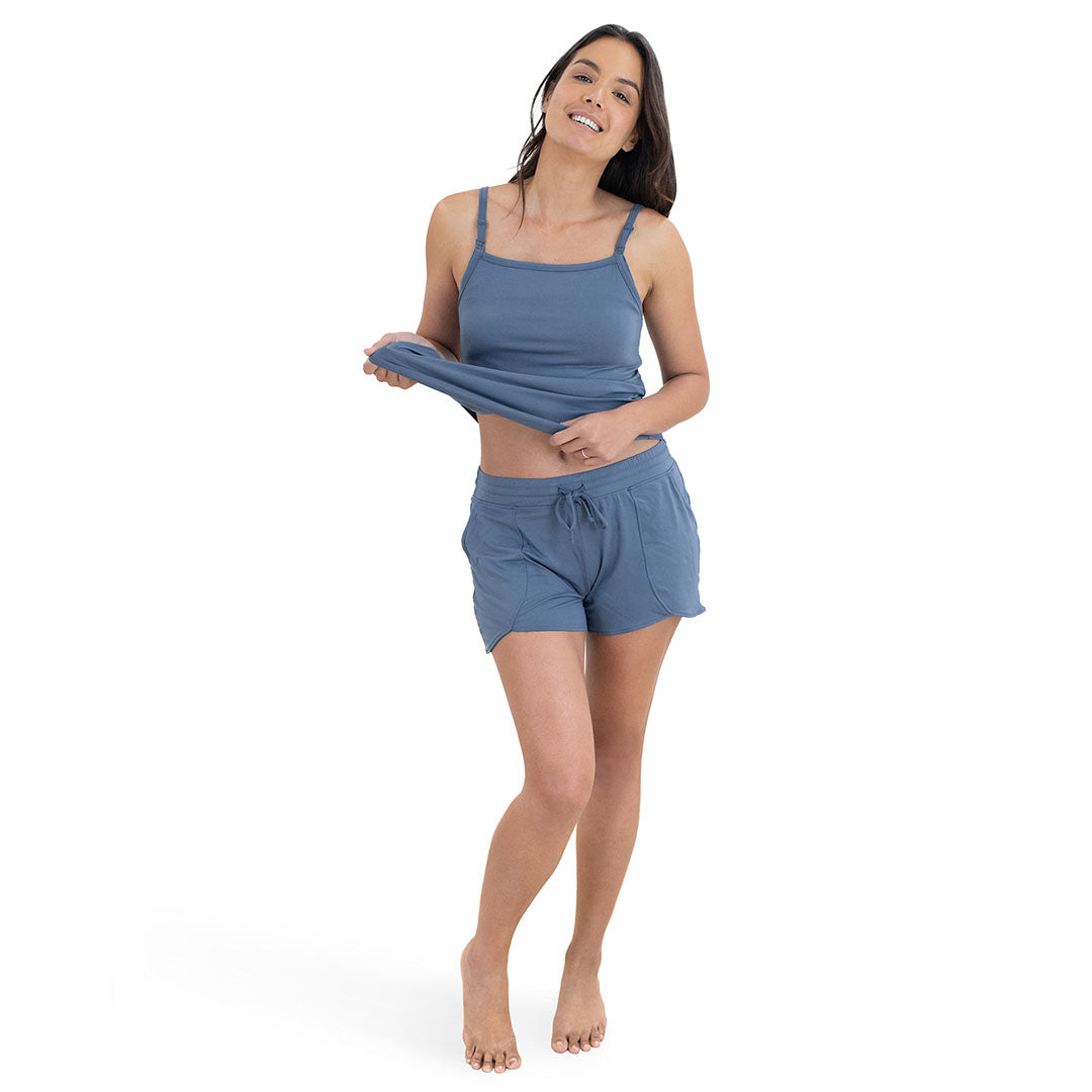 Bamboo Maternity & Postpartum Lounge Shorts | Slate Blue-Bottoms & Dresses-Kindred Bravely