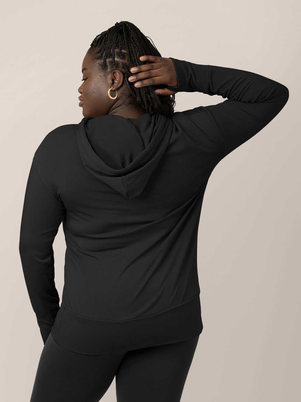 Ofably Solid Cotton Maternity Nursing Hoodie- Black (OFMH0BLCKHD01)