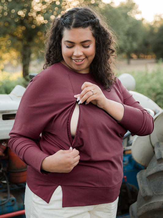 Bamboo Nursing & Maternity Crew Pullover | Fig-Tops-Kindred Bravely. @model_info: Lanae is wearing an X-Large.