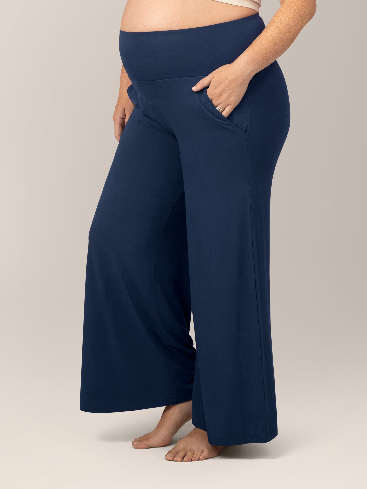 maternity dress pants Bamboo Wide Leg Maternity & Postpartum Lounge Pant | Navy - Long (32") / L