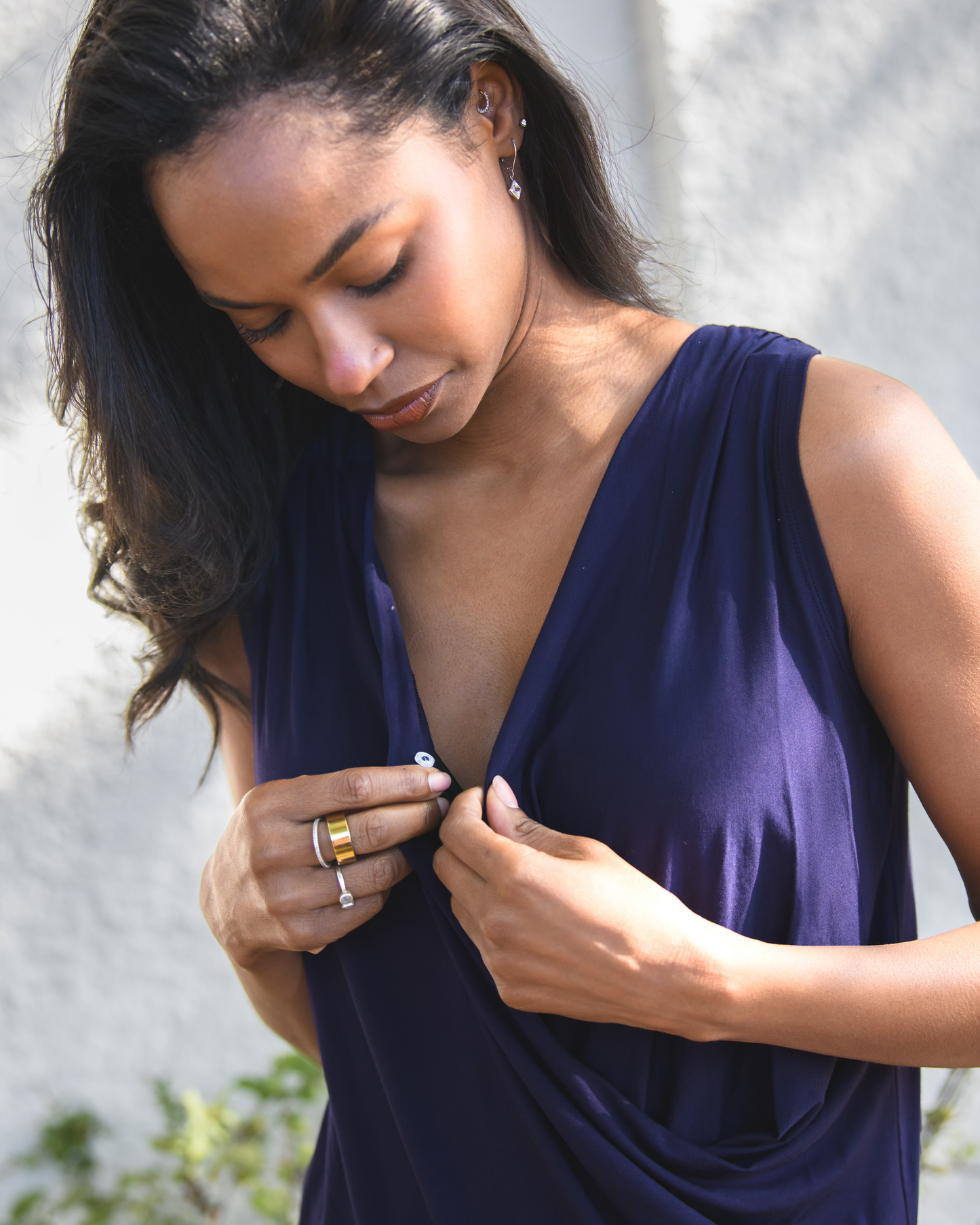 Bamboo Draped Nursing Tank | Navy