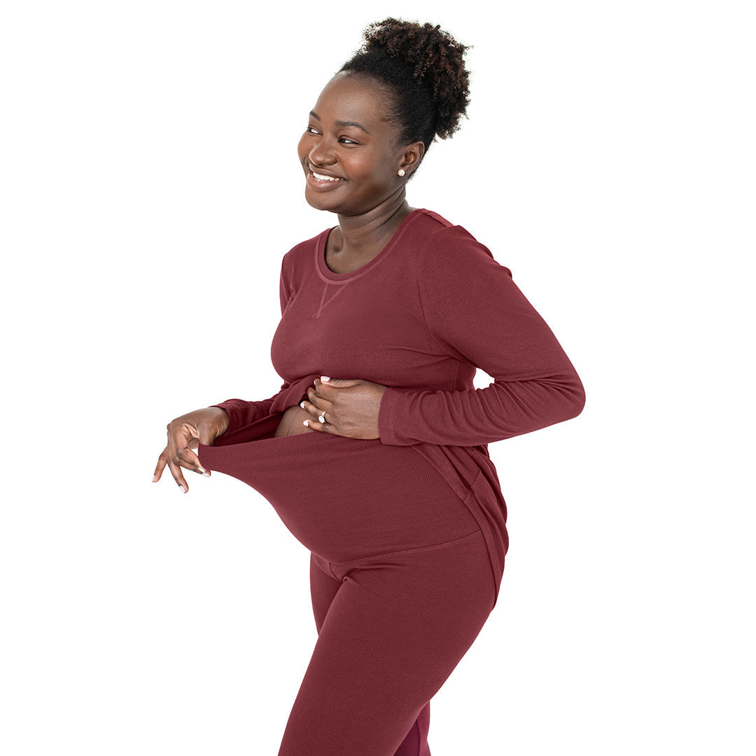 Bella Ribbed Maternity Pajama Set | Maroon-Pajamas-Kindred Bravely