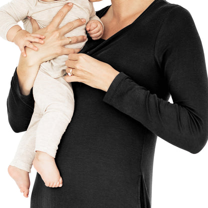 Betsy Ribbed Bamboo Nursing & Maternity Nightgown | Black-Pajamas-Kindred Bravely