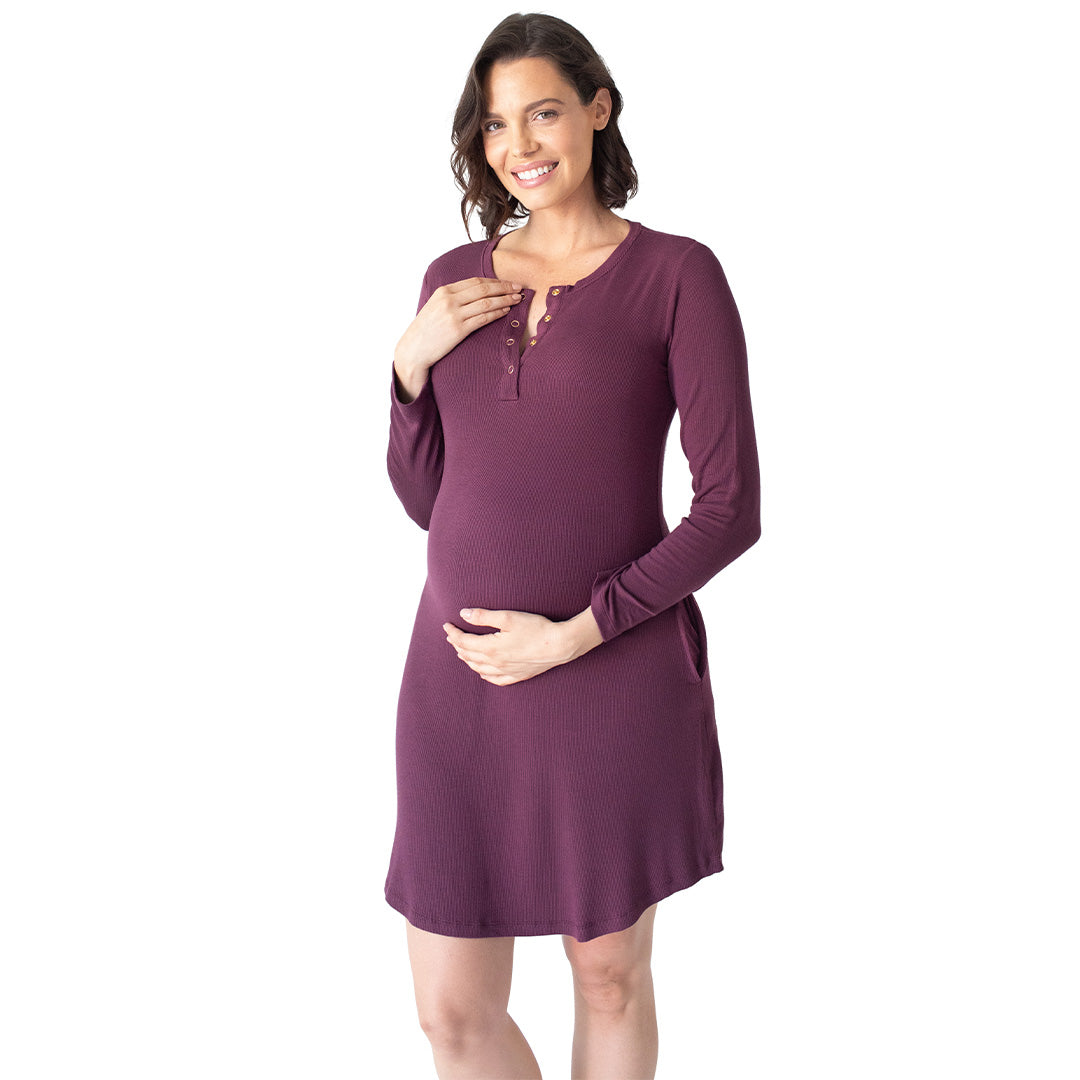 Betsy Ribbed Bamboo Maternity Nursing Nightgown Burgundy Plum