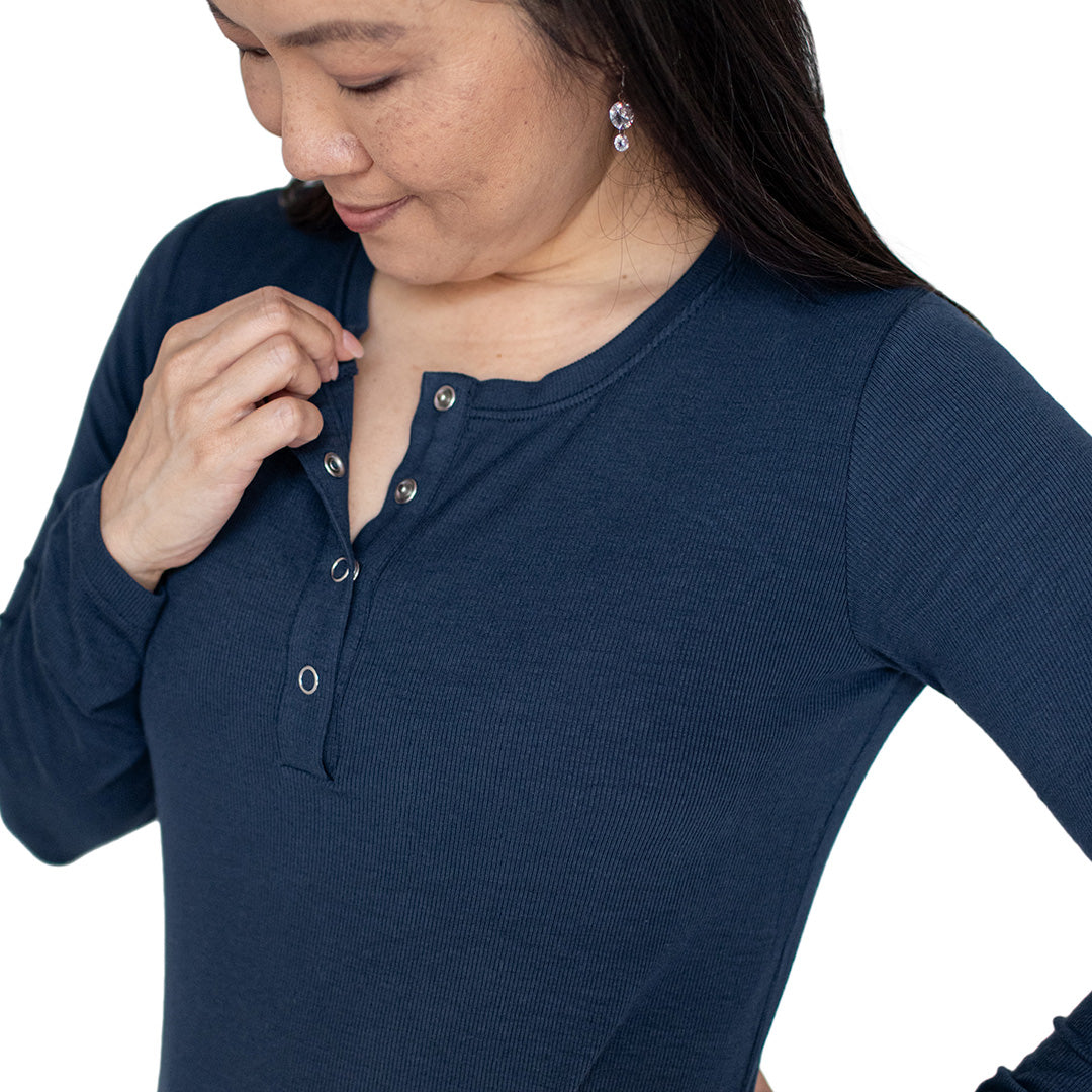 Betsy Ribbed Bamboo Nursing & Maternity Nightgown | Navy-Pajamas-Kindred Bravely