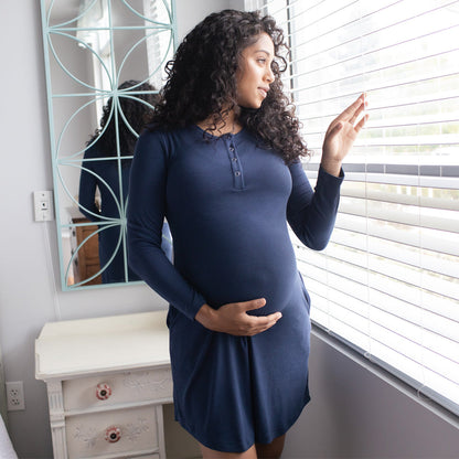 Betsy Ribbed Bamboo Nursing & Maternity Nightgown | Navy-Pajamas-Kindred Bravely