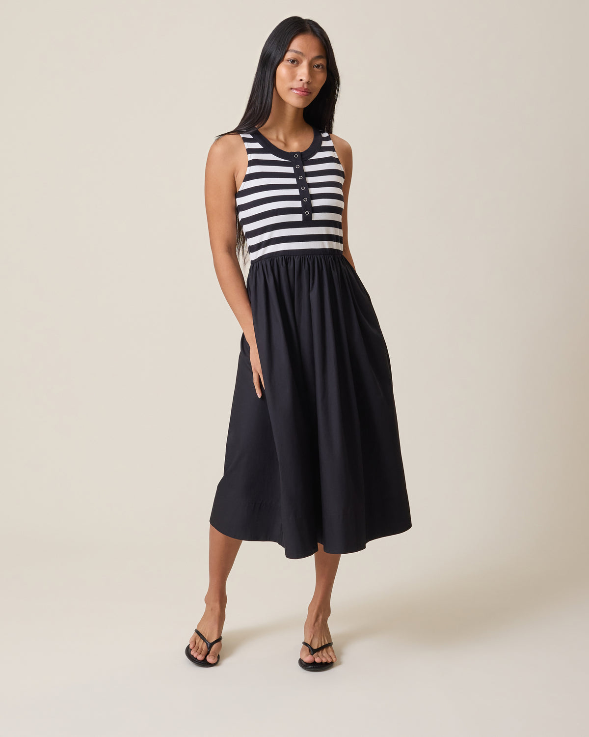 black mixed media dress Charlotte Nursing Midi | & White Stripe - 1X 100% polyester