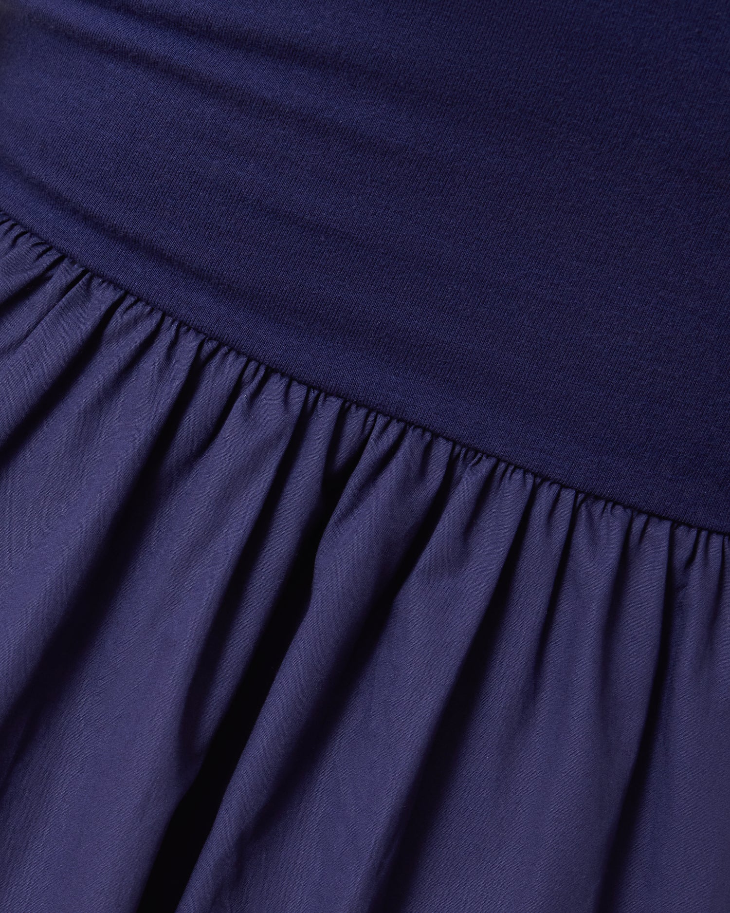 Close-up of a navy blue fabric with a gathered skirt