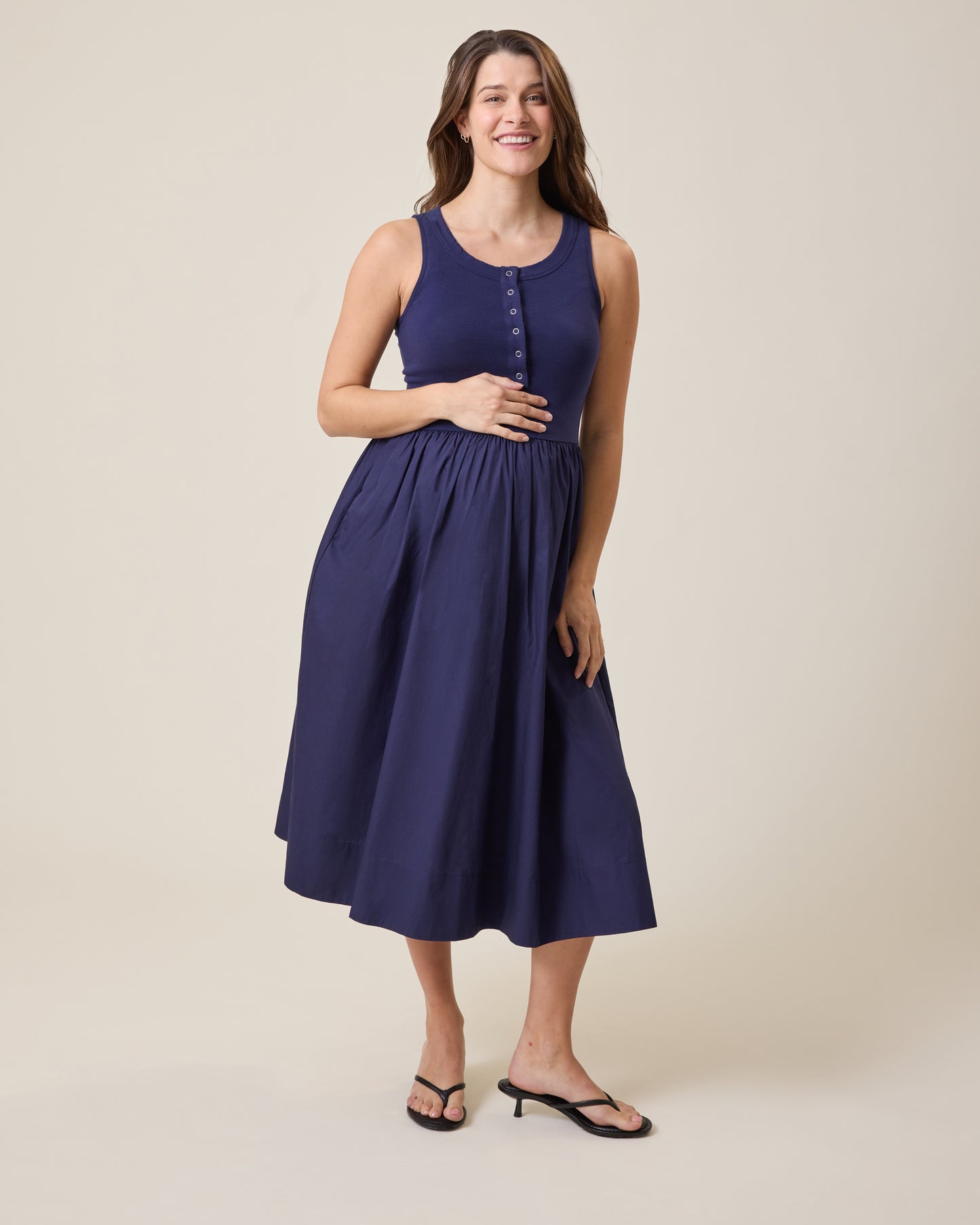 Charlotte Mixed Media Nursing Midi Dress | Navy - XL