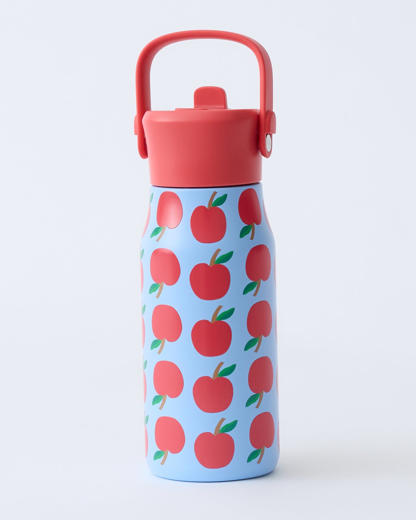 Cool Kid Water Bottle in Blue Apple on beige background.