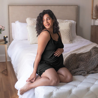 Camille Nursing & Maternity Pajama Set | Black-Pajamas-Kindred Bravely