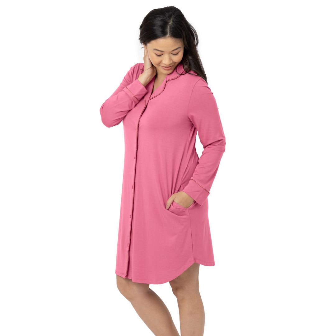 Clea Bamboo Classic Long Sleeve Sleep Shirt | Peony-Pajamas-Kindred Bravely