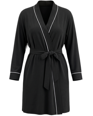 Clea Bamboo Robe in Black on a white background