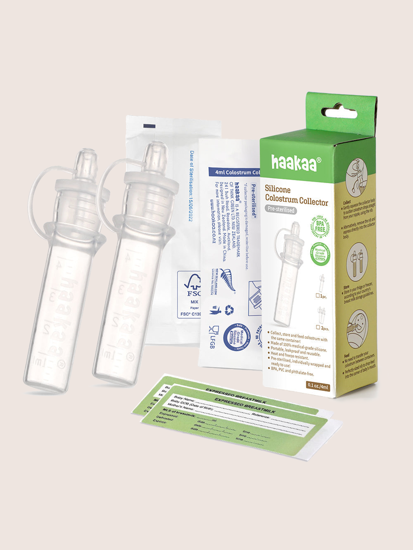 Haakaa - Silicone Colostrum Collectors 4 ml, 2 PK (Pre-Sterilized) | Kindred Bravely