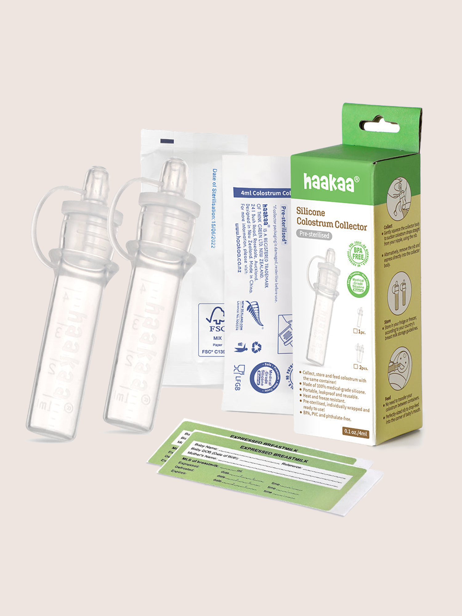Haakaa - Silicone Colostrum Collectors 4 ml, 2 PK (Pre-Sterilized) | Kindred Bravely