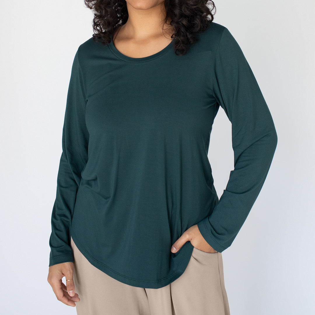 Bamboo Everyday Long Sleeve T-Shirt | Evergreen - 1x - Kindred Bravely
