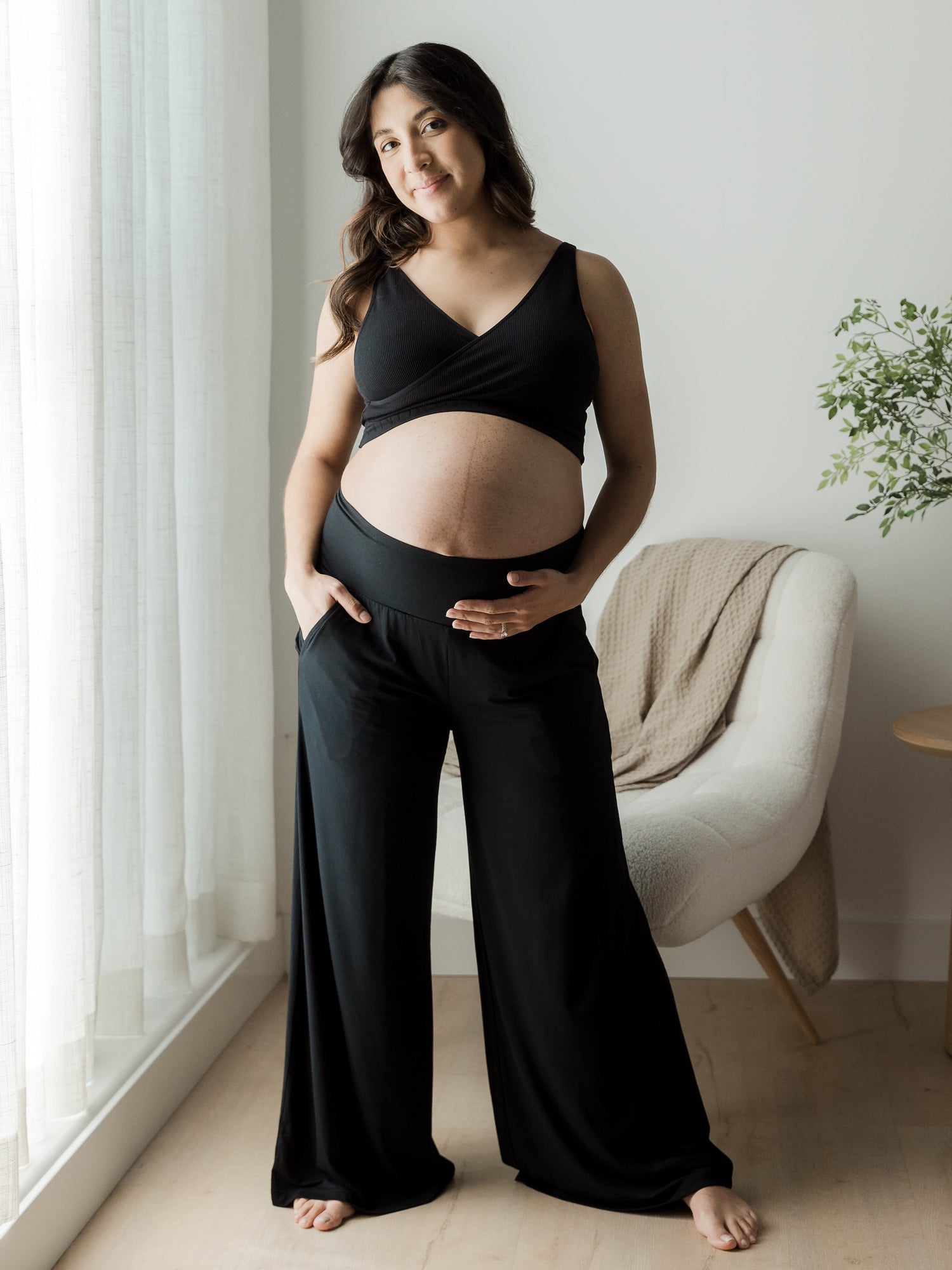 Bamboo Wide Leg Maternity Postpartum Lounge Pant Black