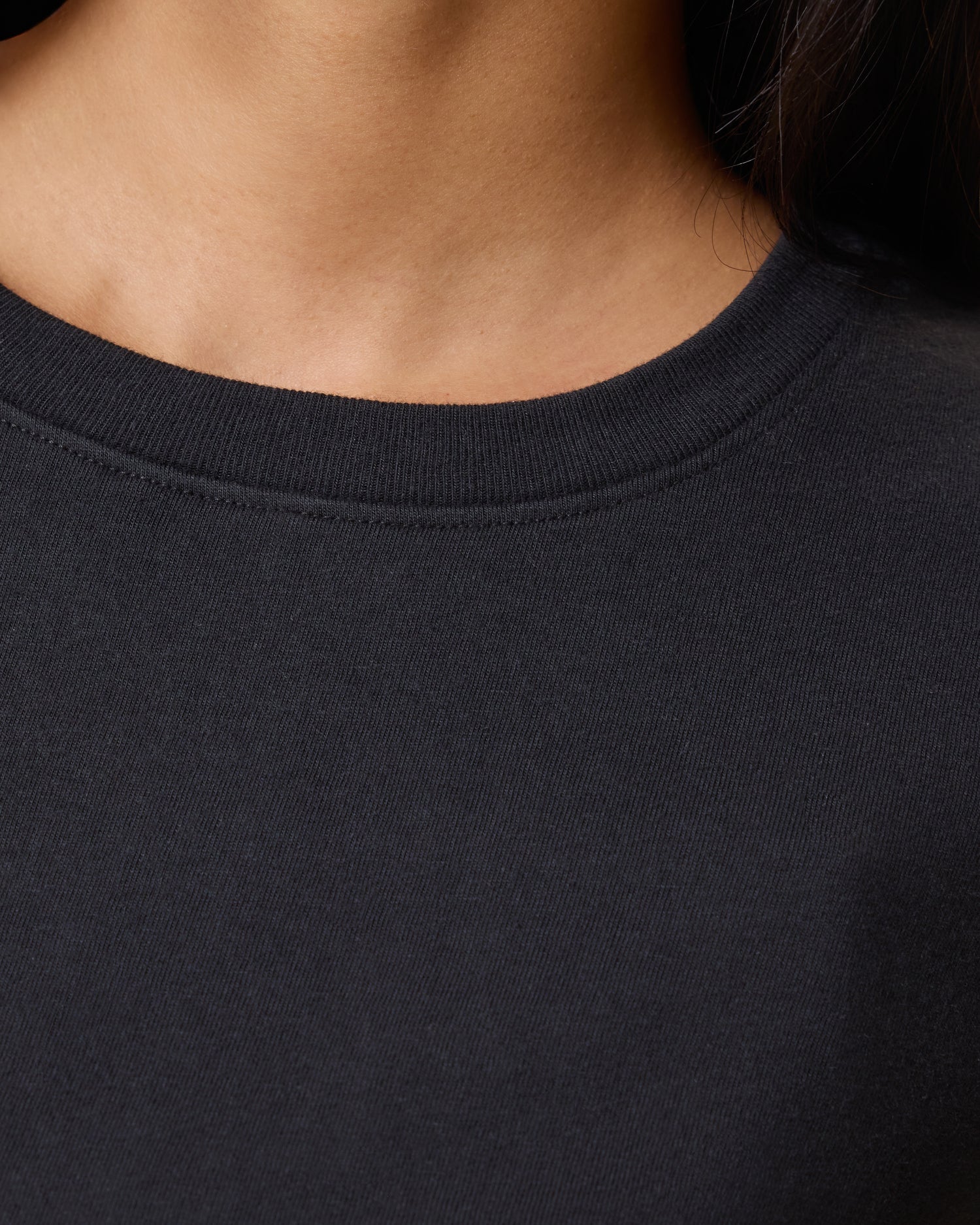 Close up of model wearing Slim Fit Cotton Nursing T-shirt in Black