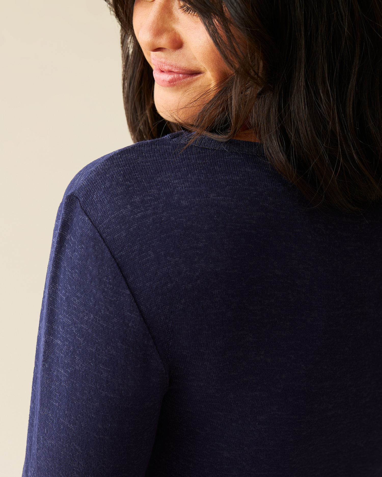 Close up of CozyKnit Nursing Pajama & Lounge Set in Navy 