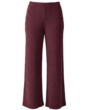 CozyKnit Wide Leg Lounge Pant in Deep Burgundy on a white background.