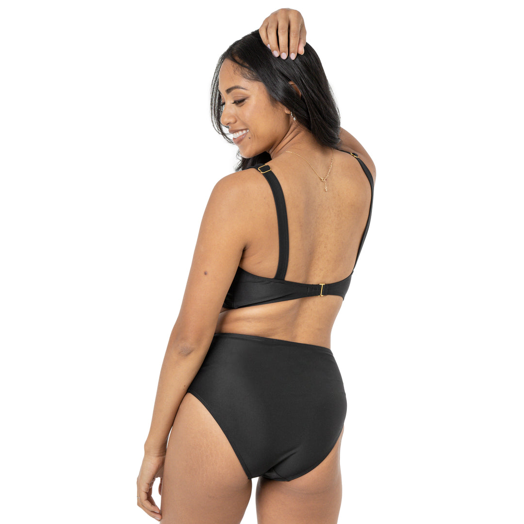 Back of a model wearing the Crossover Maternity & Nursing Bikini Top