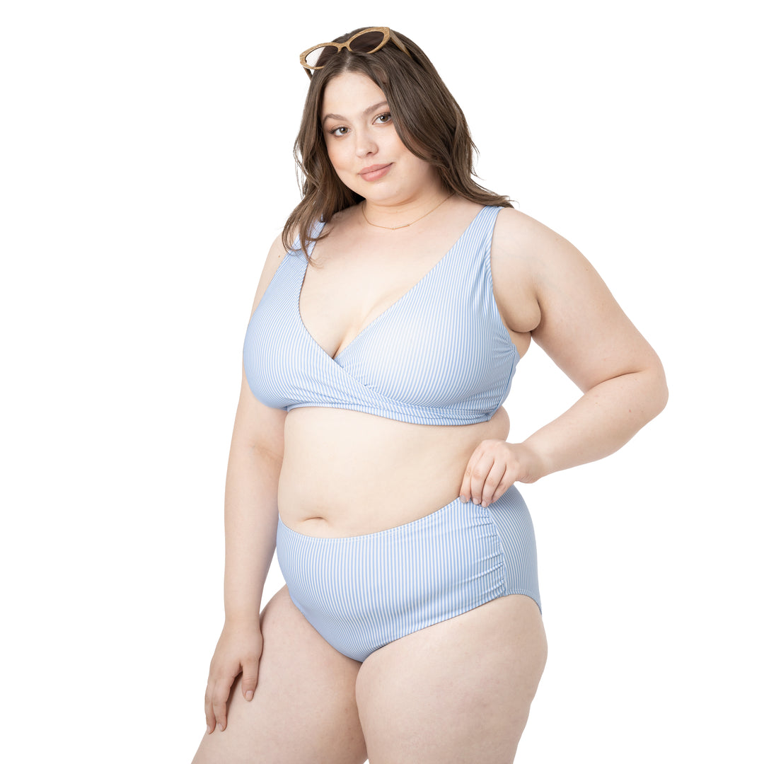 Crossover Nursing & Maternity Bikini Top | Coastal Stripe-Swimwear-Kindred Bravely