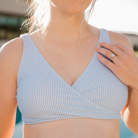 Crossover Nursing & Maternity Bikini Top | Coastal Stripe-Swimwear-Kindred Bravely