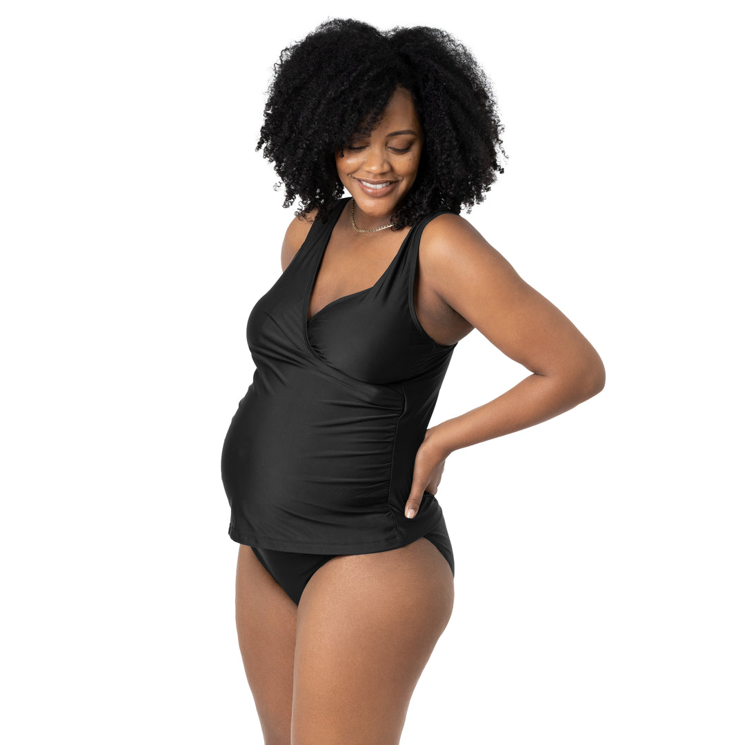 Crossover Nursing & Maternity Tankini Top | Black-Swimwear-Kindred Bravely