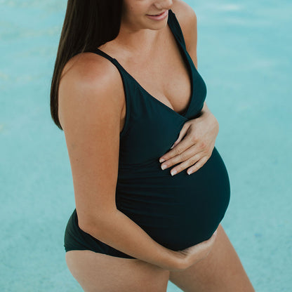 Crossover Nursing & Maternity Tankini Top | Black-Swimwear-Kindred Bravely