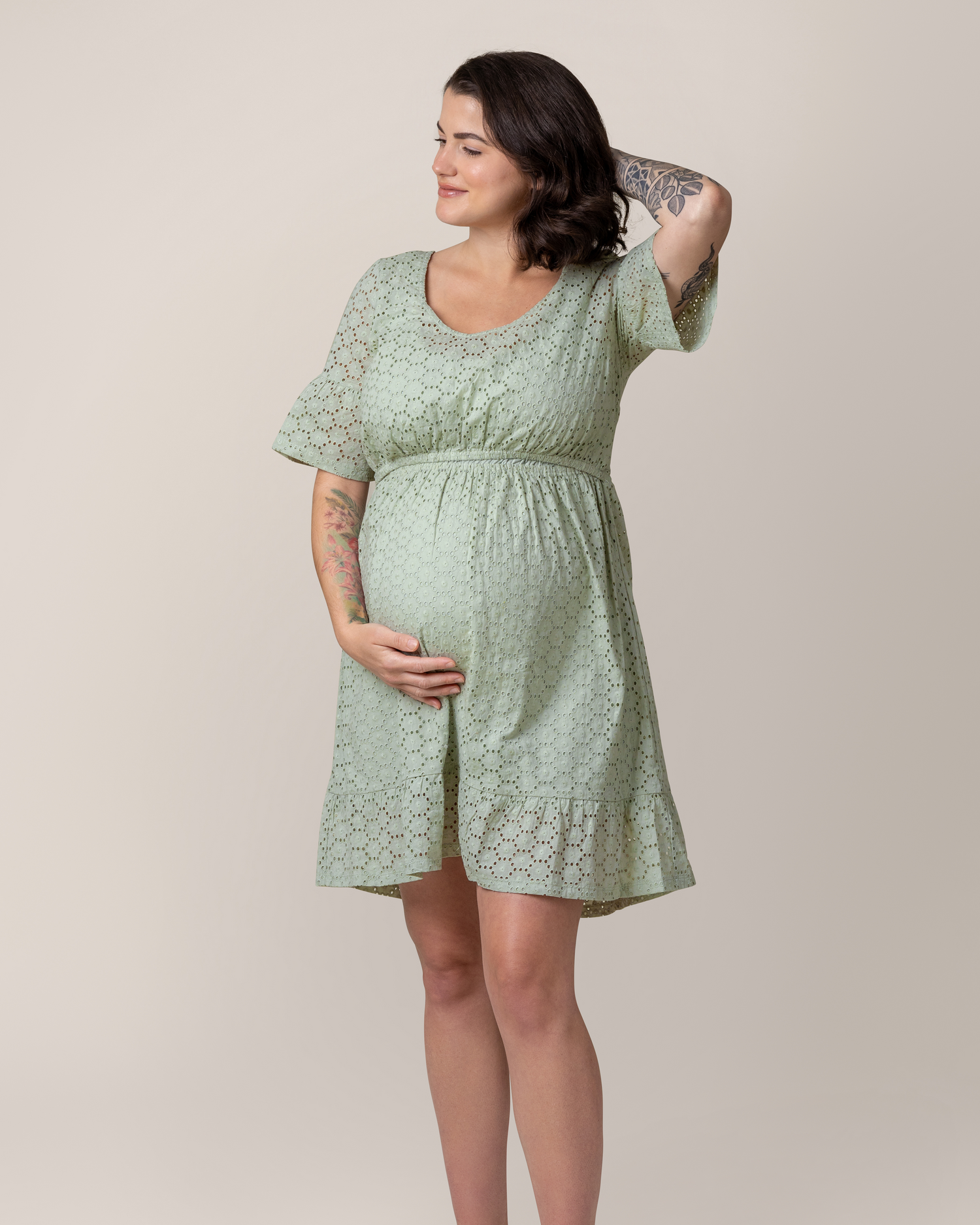 Dahlia Eyelet Maternity & Nursing Dress | Aqua Mist