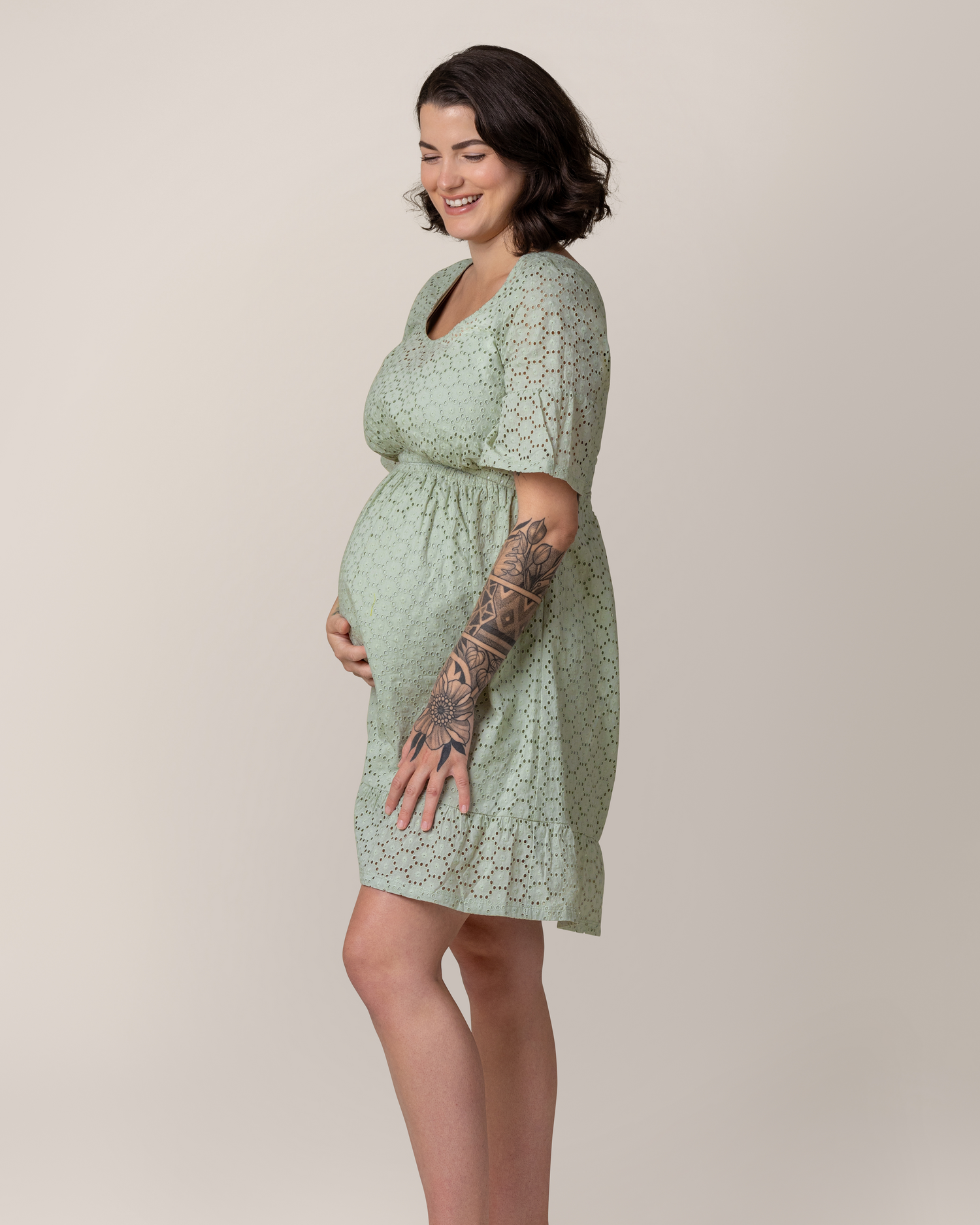 Dahlia Eyelet Maternity & Nursing Dress | Aqua Mist