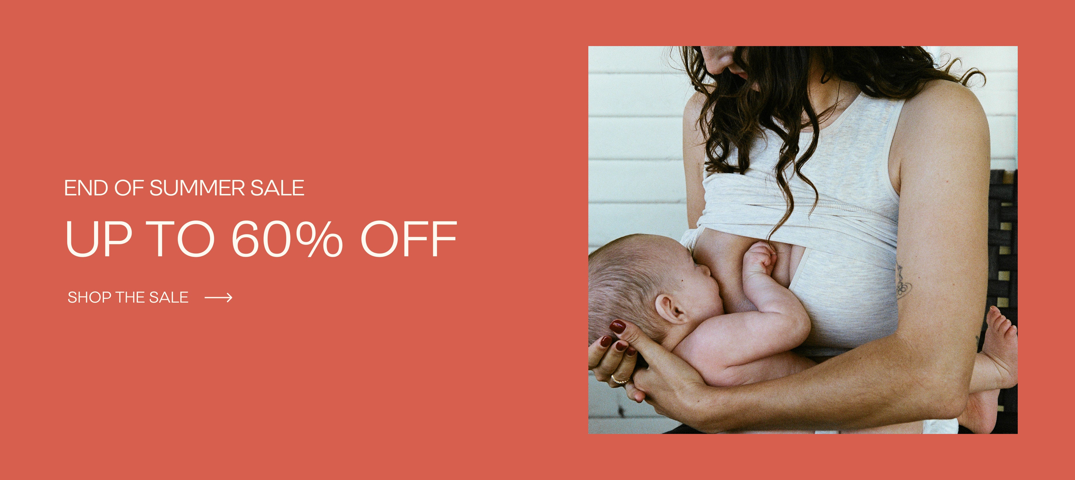 End of Summer Sale banner: up to 60% off, white text on a terracotta background.