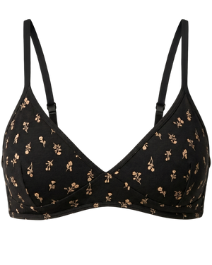Every Stage Triangle Bralette in Black Wildflower on a white background