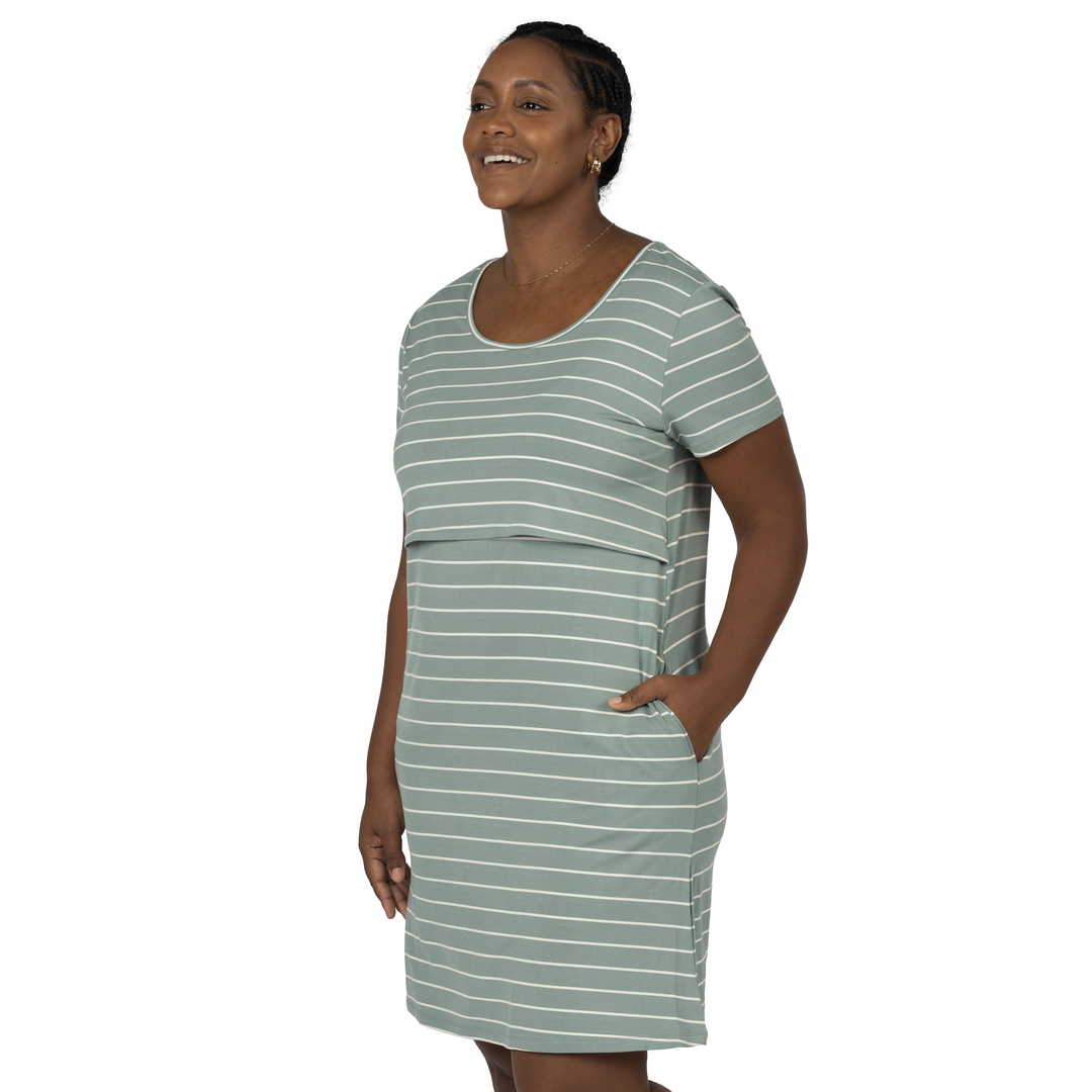 Eleanora Bamboo Maternity & Nursing Lounge Dress | Cactus Stripe-Bottoms & Dresses-Kindred Bravely